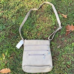 Beautiful crossbody bag leather in gray color